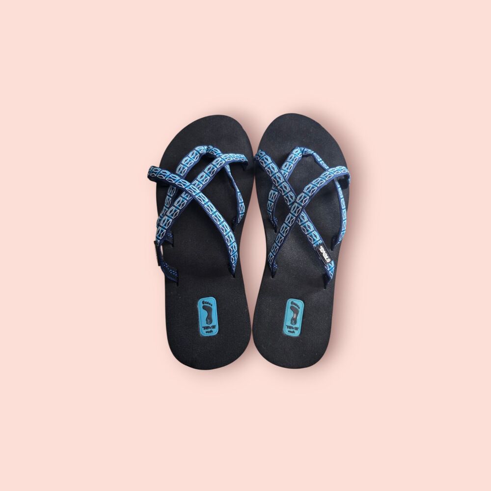 Teva Olowahu Blue Multicolor Geometric Flip Flop Comfort Sandals Summer Beach 7